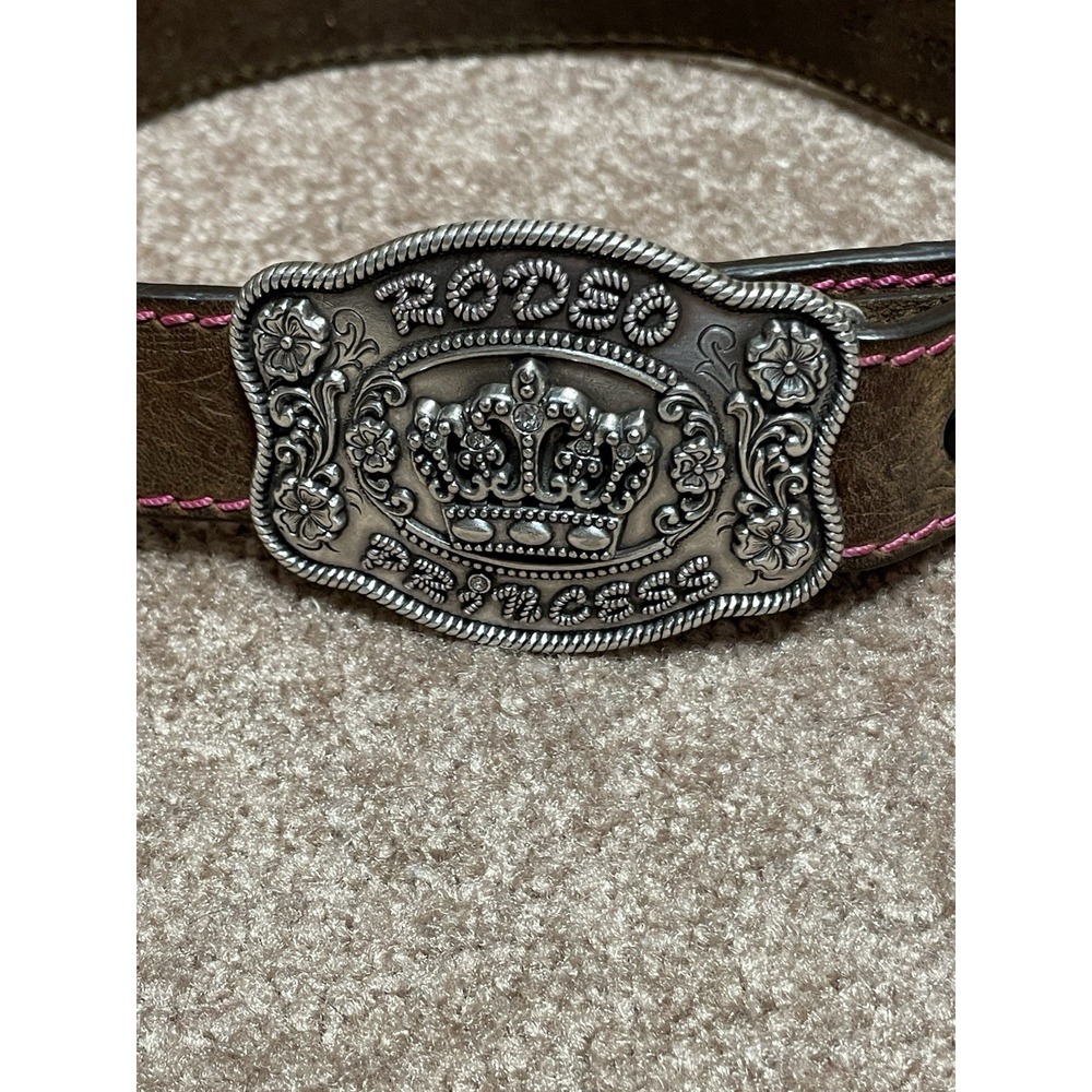 Angel Ranch Youth Girl's Rodeo Princess Brown Leather Pink Trim Belt D130002034